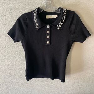 Elegant Black Embellished Button Down Shirt